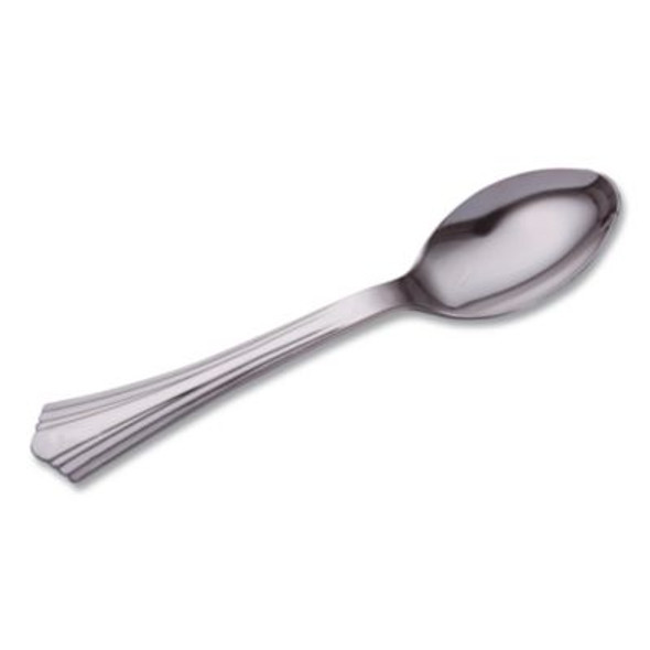 Heavyweight Plastic Spoons, Reflections Design, Silver, 600/Carton