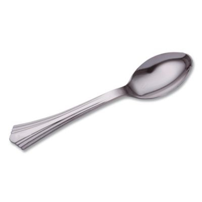 Heavyweight Plastic Spoons, Reflections Design, Silver, 600/Carton