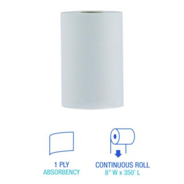 Hardwound Paper Towels, Nonperforated, 1-Ply, 8" x 350 Ft, White, 12 Rolls/Carton