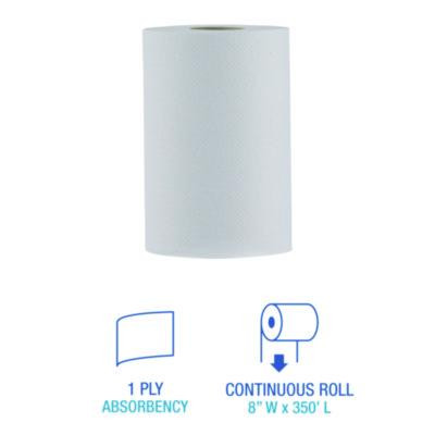 Hardwound Paper Towels, Nonperforated, 1-Ply, 8" x 350 Ft, White, 12 Rolls/Carton