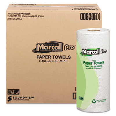100% Premium Recycled Kitchen Roll Towels, 2-Ply, 11 X 9, White, 70/Roll, 30 Rolls/Carton