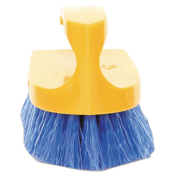 Iron-Shaped Handle Scrub Brush, Blue Polypropylene Bristles, 6" Brush, 6" Yellow Plastic Handle