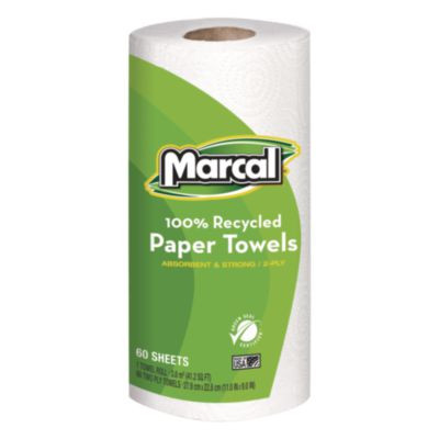 100% Premium Recycled Kitchen Roll Towels, 2-Ply, 11 x 9, White, 60 Sheets, 15 Rolls/Carton