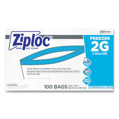 Zipper Freezer Bags, 2 Gal, 13" x 15.5", Clear, 100/Carton