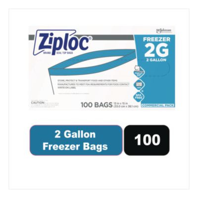 Zipper Freezer Bags, 2 Gal, 13" x 15.5", Clear, 100/Carton