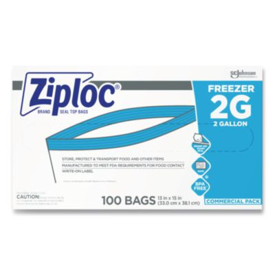 Zipper Freezer Bags, 2 Gal, 2.7 Mil, 13" x 15.5", Clear, 100/Carton