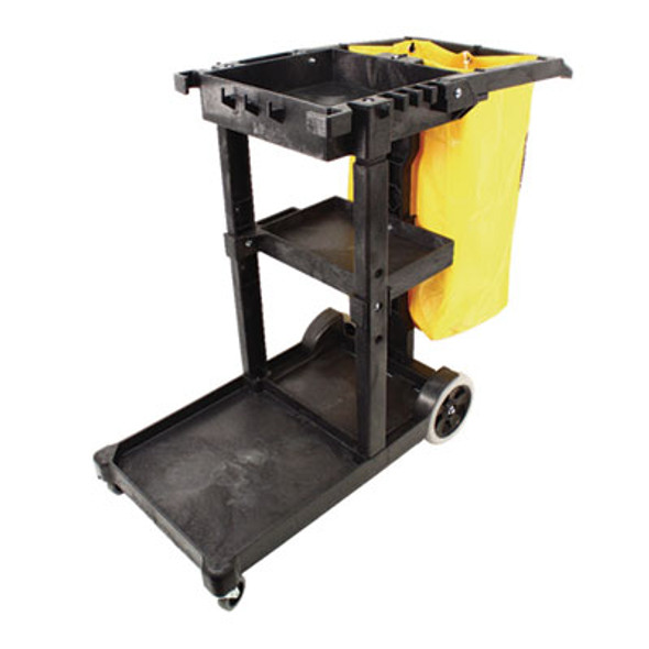 Janitorial Cart, Plastic, 3 Shelves, 1 Bin, 20.5" x 48" x 38", Yellow