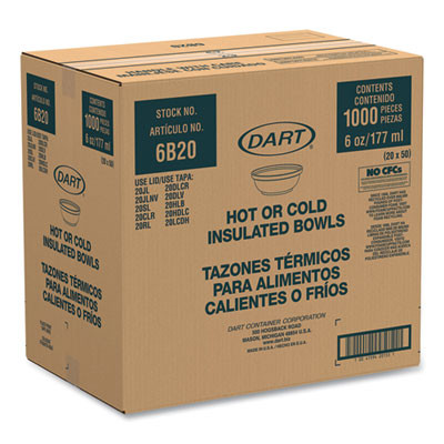 Insulated Foam Bowls, 6 Oz, White, 50/Pack, 20 Packs/Carton