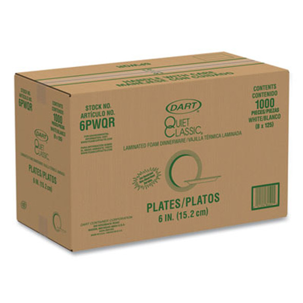 Quiet Classic Laminated Foam Dinnerware Plates, 6" Dia, White, 125/Pack, 8 Packs/Carton