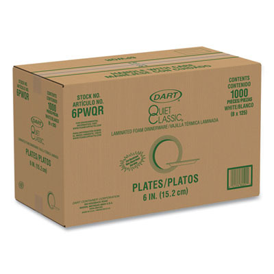 Quiet Classic Laminated Foam Dinnerware Plates, 6" Dia, White, 125/Pack, 8 Packs/Carton