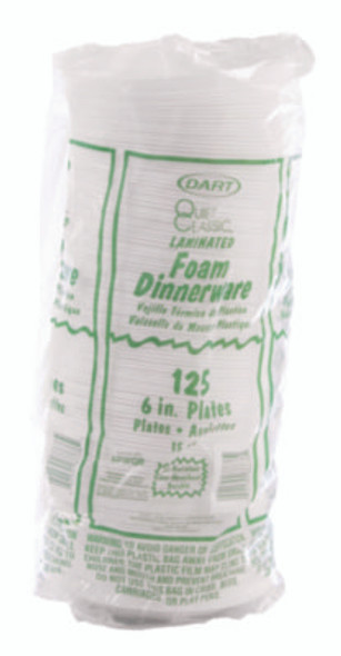 Mediumweight Foam Dinnerware, Plate, 6" Dia, White, 125/Pack