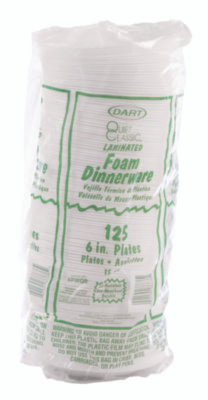 Mediumweight Foam Dinnerware, Plate, 6" Dia, White, 125/Pack
