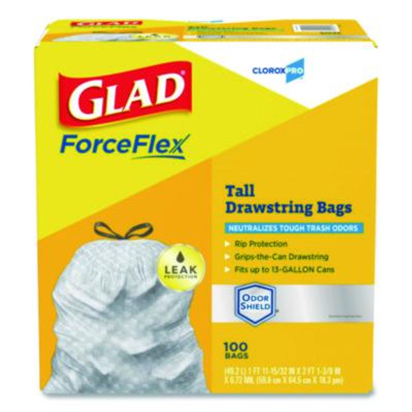 Cloroxpro Forceflex Tall Kitchen Drawstring Trash Bags, 13 Gal, 23.75 x 24.88, Gray, 100/Box
