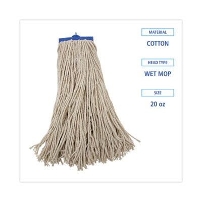 Mop Head, Economical Lie-Flat Head, Cotton Fiber, 20 Oz, White, 12/Carton