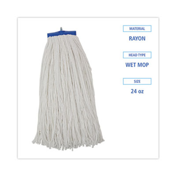 Cut-End Lie-Flat Wet Mop Head, Rayon, 24Oz, White, 12/Carton