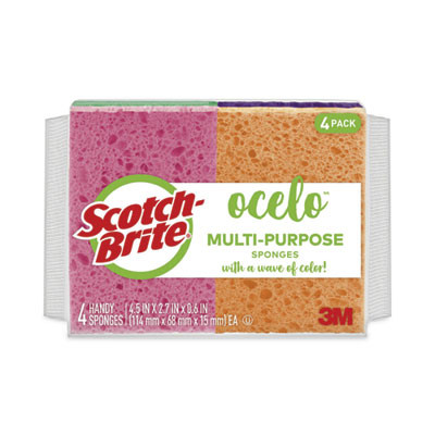 Vibrant Color Sponges, 4.7 X 3, 0.6" Thick, Assorted Colors, 4/Pack