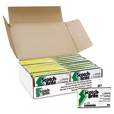 Medium-Duty Scrubbing Sponge 74, 3.6 x 6.1, 0.7" Thick, Yellow/Green, 20/Carton
