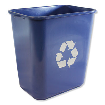 Soft-Sided Recycle Logo Plastic Wastebasket, 28 Qt, Polyethylene, Blue