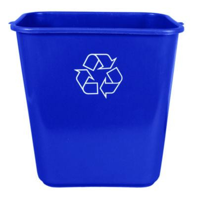 Soft-Sided Recycle Logo Plastic Wastebasket, 28 Qt, Polyethylene, Blue