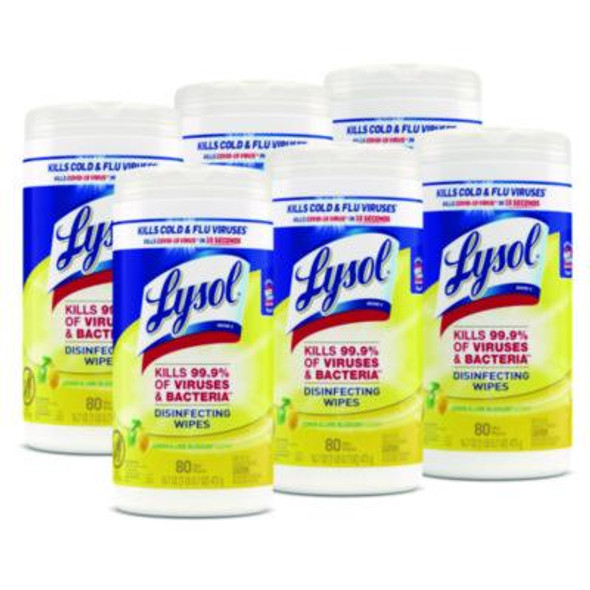 Disinfecting Wipes, 1-Ply, 7 x 7.25, Lemon And Lime Blossom, White, 80 Wipes/Canister, 6 Canisters/Carton