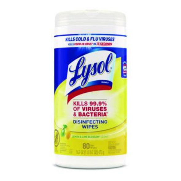 Disinfecting Wipes, 1 Ply, 7 x 7.25, Lemon And Lime Blossom, White, 80 Wipes/Canister, 6 Canisters/Carton