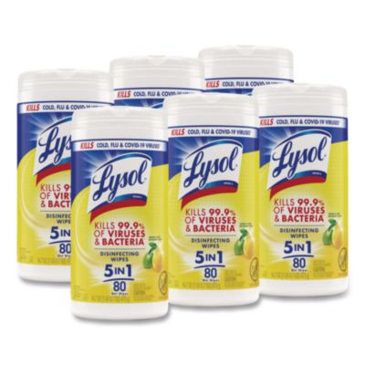 Disinfecting Wipes, 1 Ply, 7 x 7.25, Lemon And Lime Blossom, White, 80 Wipes/Canister, 6 Canisters/Carton