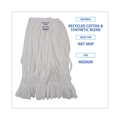 Mop Head, Looped, Enviro Clean With Tailband, Cotton/Synthetic, Medium, White, 12/Carton