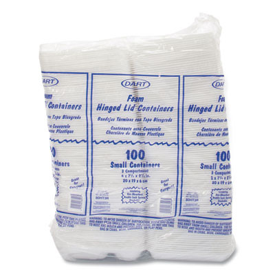 Foam Hinged Lid Containers, 3 Compartments, 7.5 x 8 x 2.3, White, 200/Carton