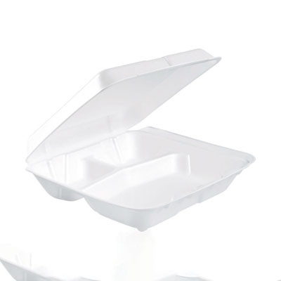 Foam Hinged Lid Containers, 3 Compartments, 7.5 x 8 x 2.3, White, 200/Carton