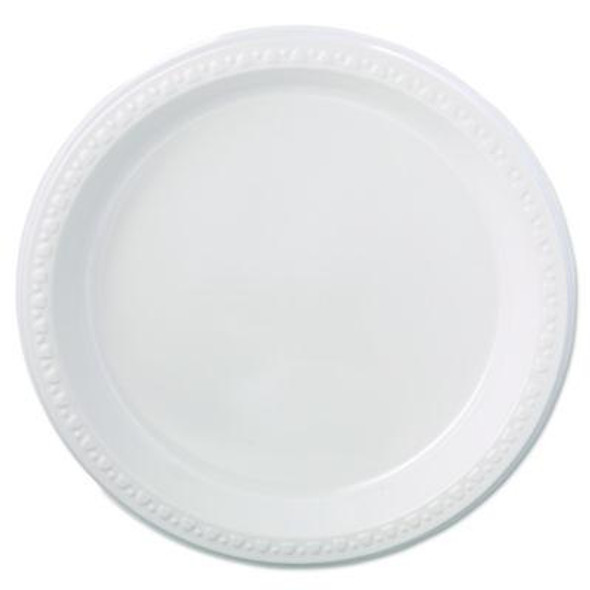 Heavyweight Plastic Plates, 9" Dia, White, 125/Pack, 4 Packs/Carton