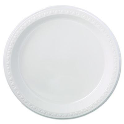 Heavyweight Plastic Plates, 9" Dia, White, 125/Pack, 4 Packs/Carton