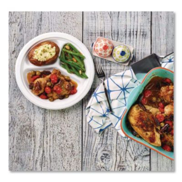 Heavyweight Plastic 3-Compartment Plates, 10.25" Dia, White, 125/Pack, 4 Packs/Carton
