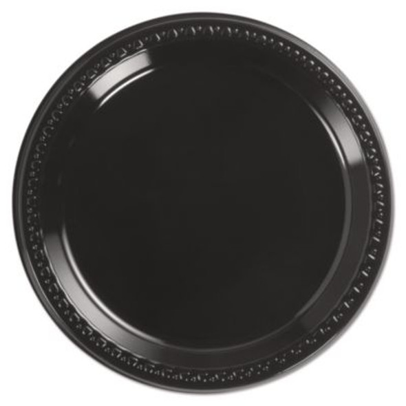 Heavyweight Plastic Plates, 9" Dia, Black, 125/Pack, 4 Packs/Carton