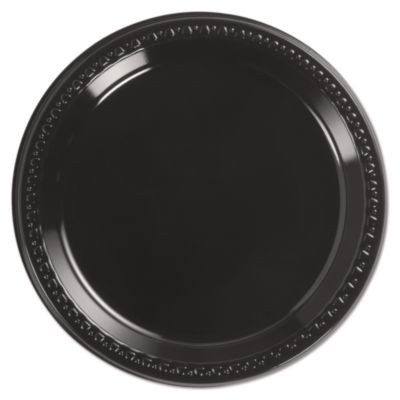 Heavyweight Plastic Plates, 9" Dia, Black, 125/Pack, 4 Packs/Carton
