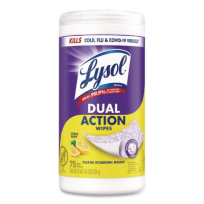 Dual Action Disinfecting Wipes, 1-Ply, 7 x 7.25, Citrus, White/Purple, 75/Canister