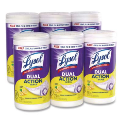 Dual Action Disinfecting Wipes, 1-Ply, 7 x 7.25, Citrus, White/Purple, 75/Canister, 6 Canisters/Carton