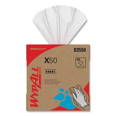 X50 Cloths, Pop-Up Box, 12.5 x 9.1, White, 168/Box, 10 Boxes/Carton