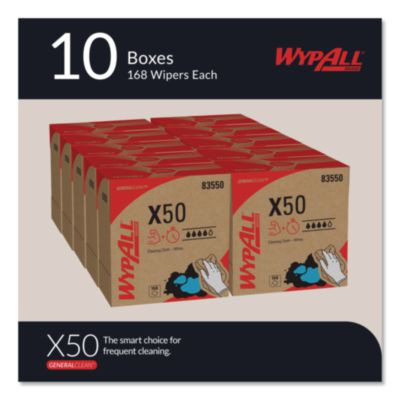 X50 Cloths, Pop-Up Box, 12.5 x 9.1, White, 168/Box, 10 Boxes/Carton