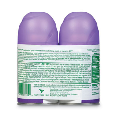Freshmatic Ultra Spray Refill, Lavender/Chamomile, 5.89 Oz Aerosol Spray, 2/Pack, 3 Packs/Carton