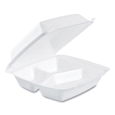 Foam Hinged Lid Containers, 3 Compartments, 8.38 x 7.78 x 3.25, 200/Carton