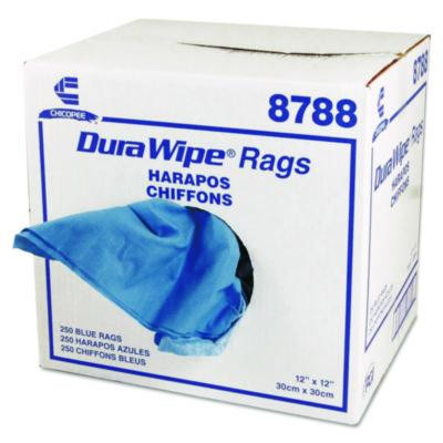 Durawipe General Purpose Towels, 1-Ply, 12 x 12, Unscented, Blue, 250/Carton