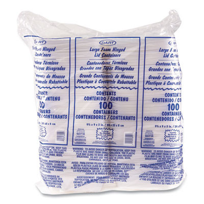 Foam Hinged Lid Containers, 9.01 X 9.4 X 3.1, White, 200/Carton
