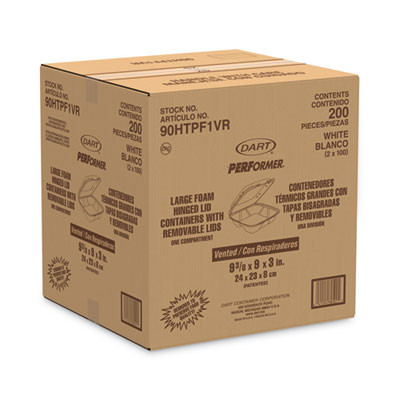 Foam Hinged Lid Container, Vented Lid, 9 X 9.4 X 3, White, 100/Pack, 2 Packs/Carton
