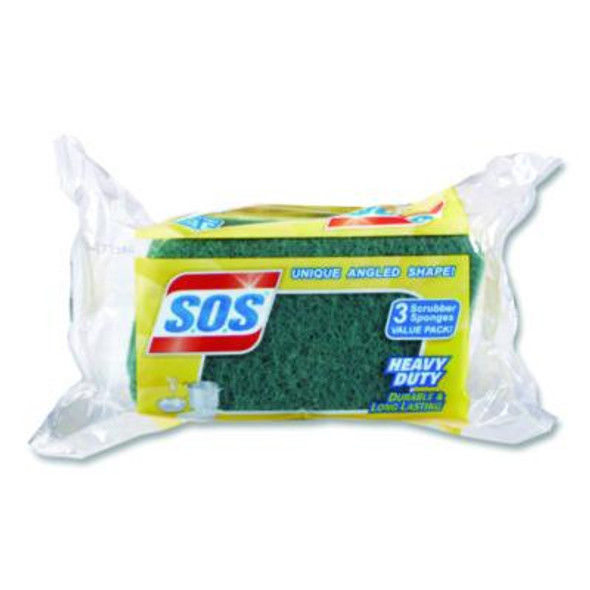 Heavy Duty Scrubber Sponge, 2.5 x 4.5, 0.9" Thick, Yellow/Green, 3/Pack, 8 Packs/Carton