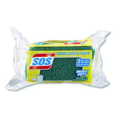 Heavy Duty Scrubber Sponge, 2.5 x 4.5, 0.9" Thick, Yellow/Green, 3/Pack, 8 Packs/Carton