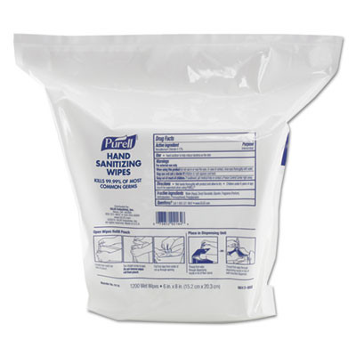 Hand Sanitizing Wipes, 6 x 8, Fresh Citrus Scent, White, 1,200/Refill Pouch, 2 Refills/Carton