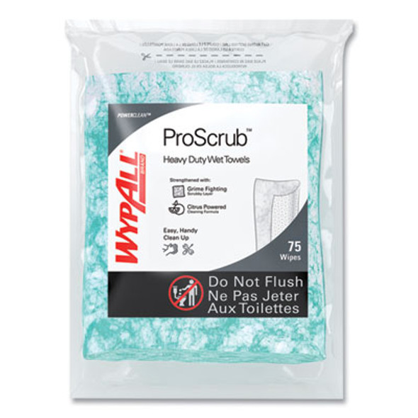 Power Clean Proscrub Pre-Saturated Wipes, 12 x 9.5, Citrus Scent, Green, 75/Pack, 6 Packs/Carton