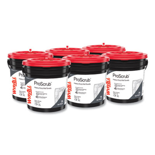 Power Clean Proscrub Pre-Saturated Wipes, 9.5 x 12, Citrus Scent, Green, 75/Bucket, 6 Buckets/Carton