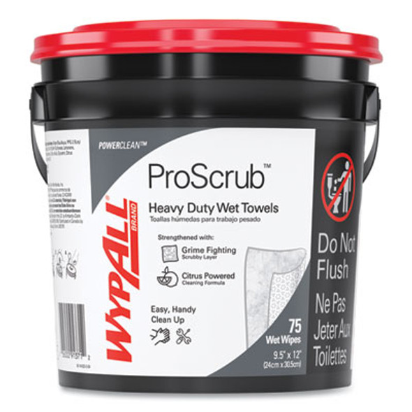 Power Clean Proscrub Pre-Saturated Wipes, 9.5 x 12, Citrus Scent, Green, 75/Bucket, 6 Buckets/Carton