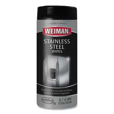 Stainless Steel Wipes, 1-Ply, 7 x 8, White, 30/Canister